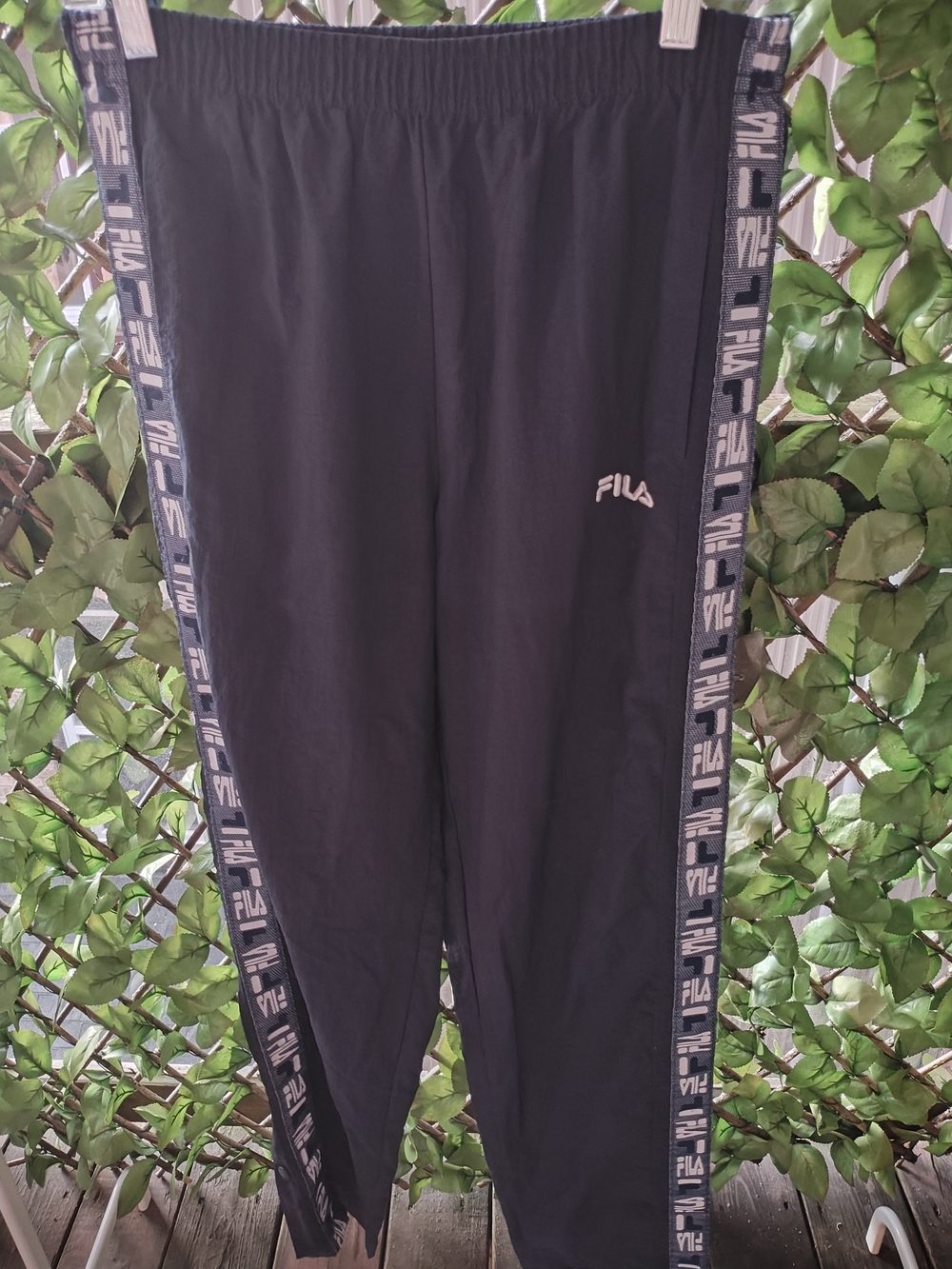 Vintage 90's FILA Men's Black Track Pants with Branded Side Tape